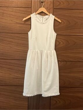 Madewell White Sleeveless Fit & Flare Dress Pockets Fringe Trim Women's XS